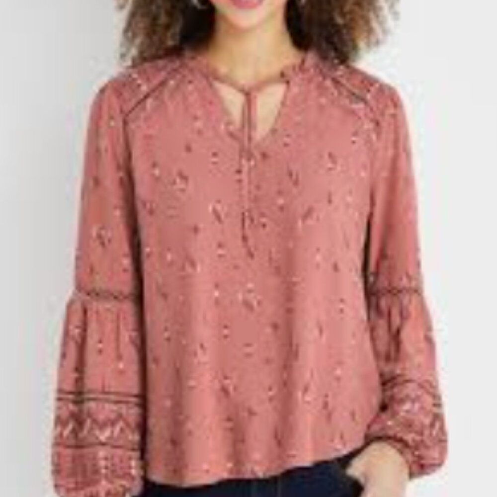 Maurices-Pink Printed Balloon Sleeve Blouse-SZ-XS-NWT